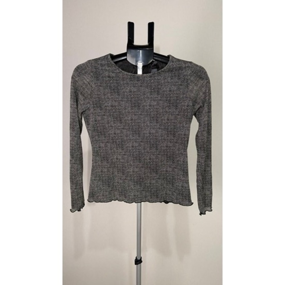 Liz Claiborne Womens Long Sleeve Textured Knit‎ Top Lettuce Hem Gray Size S